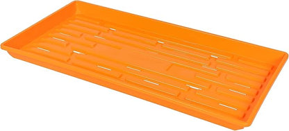 SUNPACK 10" x 20" Heavy Duty Shallow Plastic Seed Starting Tray, Orange, 1" (Pack of 10) - Lined with Drainage Holes for Excess Water and Aeration, Ideal for Greenhouses or Indoor Gardening