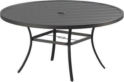 DIFY 60" Round Patio Dining Table for 8-10, Outdoor Metal Dining Table with 1.57" Umbrella Hole for Backyard Lawn Garden, Black
