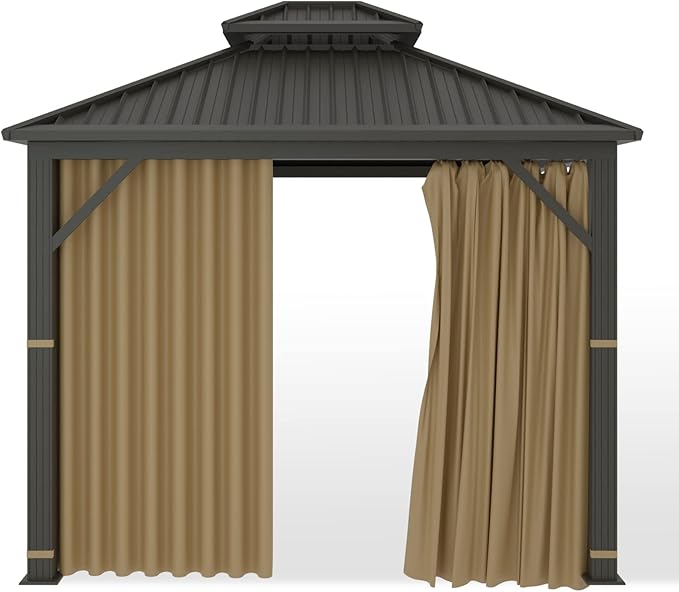 Gazebo Universal Replacement Privacy Curtain – Hugline 10' x 10' Gazebo Side Wall Outdoor Privacy Panel with Zipper (Khaki)