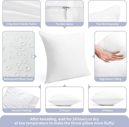 24 x 24 Outdoor Pillow Inserts Pack of 2 Water Resistant Patio Furniture Pillows Decorative Porch Couch Pillows Premium Square Sofa Pillow, White