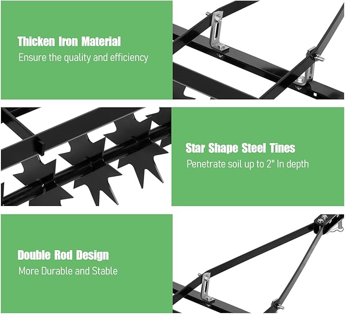 35" Tow Behind Aerator, 8 Disk Tractor Friendly Lawn Aerator, Manual and Universal Hitch, for All Soil Types, Perfect for Farm Planting and Rolling Aeration