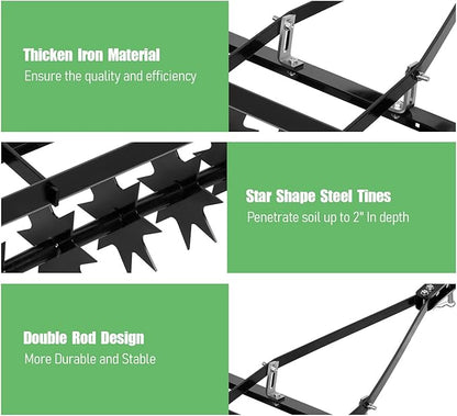 35 Inch Tow Behind Aerator, 350 LBS Spike Aerator, Exclusive Wide Tow Bar, Ideal for Yard and Lawn Heavy Duty Maintenance