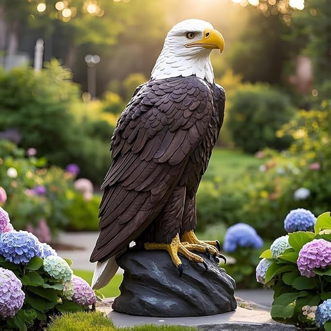 Bald Eagle Statue Outdoor - Large American Eagle Figurine, Garden Sculpture for Outside, Yard, Lawn Decor, Hand-Painted Weather-Resistant Resin, 24.4-Inch