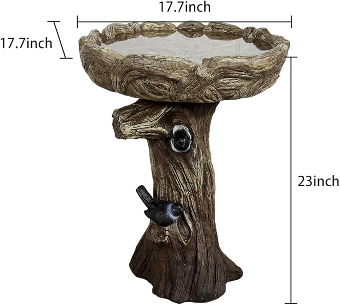 watnature 23” Tall Fibre Reinforced Concrete Birdbaths with Birds for Patio, Woodland Tree Trunk Decorative Outdoor Bird Bath for Garden，Pedestal Birdbaths for Outdoors, Garden, Patio, Lawn, Backyard