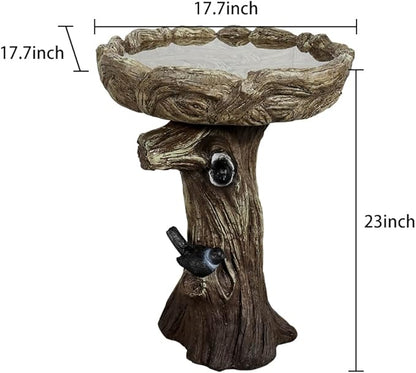 watnature 23” Tall Fibre Reinforced Concrete Birdbaths with Birds for Patio, Woodland Tree Trunk Decorative Outdoor Bird Bath for Garden，Pedestal Birdbaths for Outdoors, Garden, Patio, Lawn, Backyard