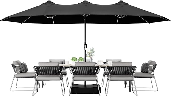Joyside 15FT Large Patio Umbrella with Base Included, Outdoor Double Sided Umbrella, Rectangle Umbrella with Crank Handle, 12 Sturdy Ribs for Deck, Porch and Pool