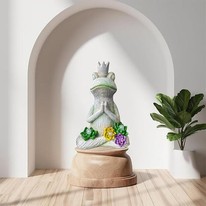 Large Garden Statue Yoga Frog Sustainable Eco-Friendly Solar Lights with LED Sustainability Sculpture Courtyard Balcony Home Decoration（12" Tall