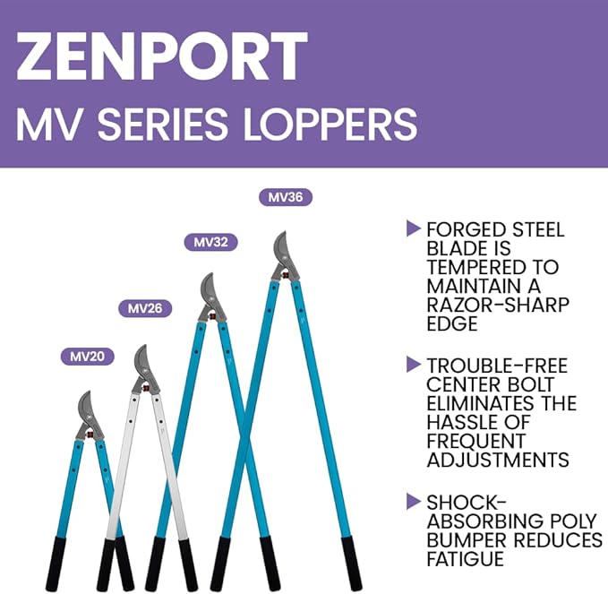 Zenport MV26-3PK Professional Tree Loppers, 2-Inch Cut, 26-Inch Long, Forged Head, 3-Pack, Orchard, Landscape