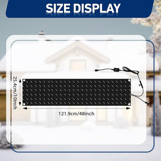 Riakrum 4 Pcs Heated Snow Melting Mats Outdoor, 10 x 48 in Winter Anti-Slip Heated Rubber Mat for Walkways Decks and Sidewalks, Snow and Ice Melting Pads Connection with 9.84 ft Power Cord