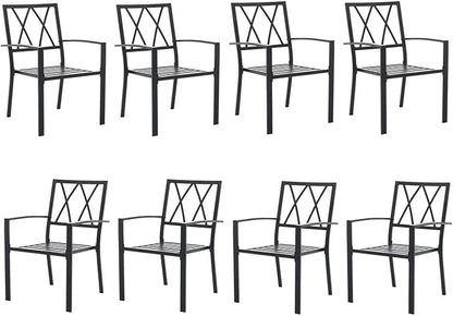 Outdoor Dining Chairs Set of 8, Aluminum Frame Stackable Patio Dining Chairs with Armrest, Wrought Iron Patio Bistro Chairs for Lawn, Backyard, Garden, Porch