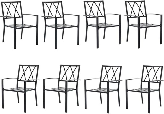 Outdoor Dining Chairs Set of 8, Aluminum Frame Stackable Patio Dining Chairs with Armrest, Wrought Iron Patio Bistro Chairs for Lawn, Backyard, Garden, Porch