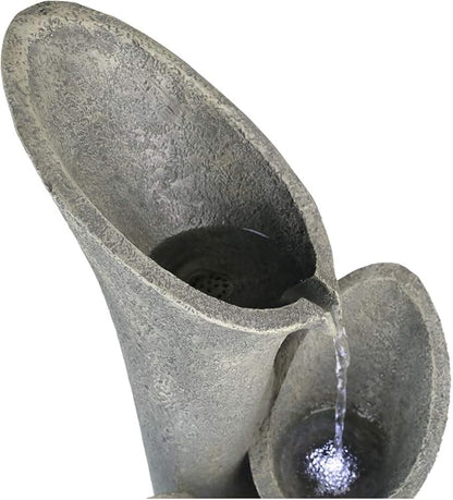 4-Tier Faux Stone LED Floor Fountain, 33.5 Inch Waterfall Outdoor Fountain LED Illuminated Water Feature for Patio Garden