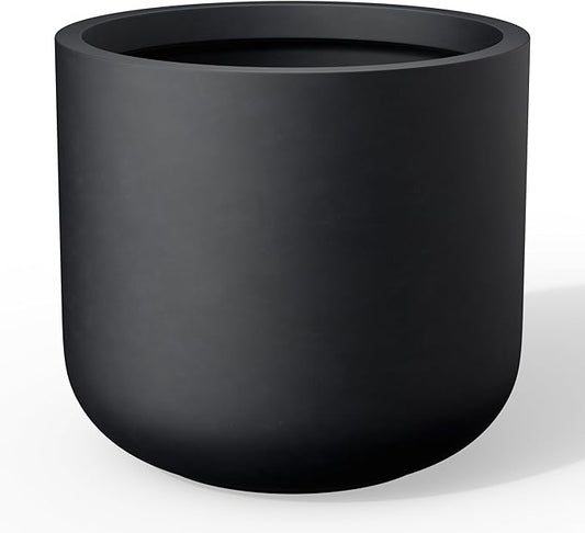 Kante 17.3-Inch Dia Round Concrete Planter, Indoor & Outdoor Garden Pot with Drainage Hole & Rubber Plug, Ideal for Flower and Tree, Black