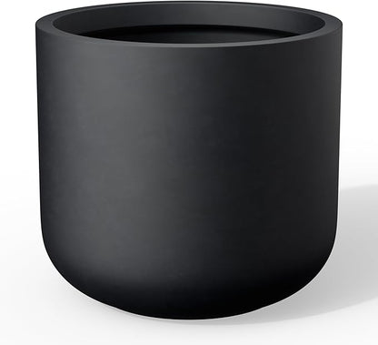 Kante 13.8-Inch Dia Round Concrete Planter, Indoor & Outdoor Garden Pot with Drainage Hole & Rubber Plug, Ideal for Flower and Tree, Black