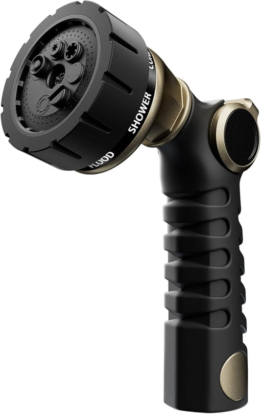 RESTMO Heavy Duty Hose Nozzle, Metal Garden Water Hose Sprayer with 7 Watering Patterns, Thumb Control, On Off Valve, High Pressure Nozzle Sprayer for Watering Plants, Car and Pet Washing, Bronze