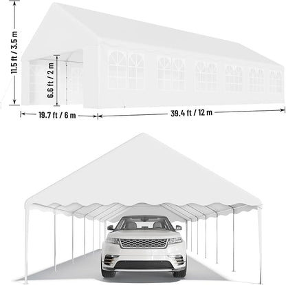 20'X40' Party Tent with Removable Sidewall Windows, Outdoor Heavy Duty Wedding Gazebo, Event Shelter Wedding Canopy Tent for Parties Carport BBQ, White & Wave Edge