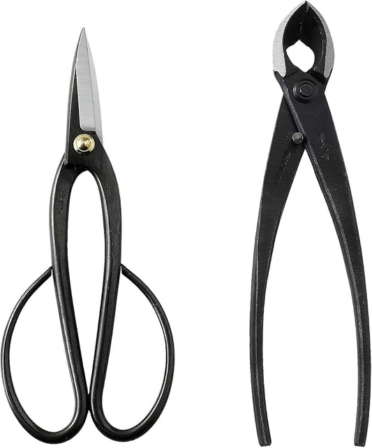 Wazakura Japanese Bonsai Tool Kit Set MADE IN JAPAN, Long Handle Ashinaga Scissors 8inch(200mm) + Concave Branch Cutter 8inch(200mm)