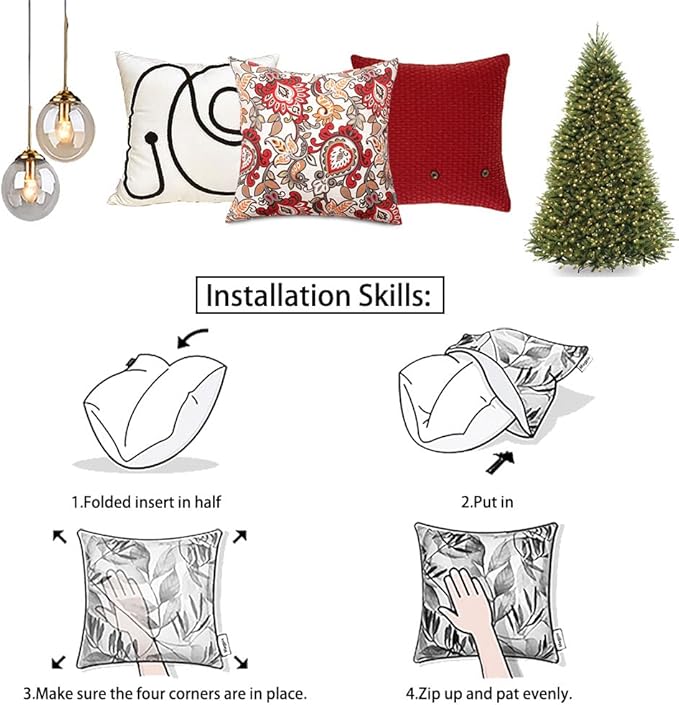 Magpie Fabrics Pack of 2 Outdoor Waterproof Throw Pillow Covers 18 x 18 Inch, Christmas Decorative Cushion Sham Pillowcase Shell for Garden Patio Tent Balcony Couch Sofa(Floral Red Orange)