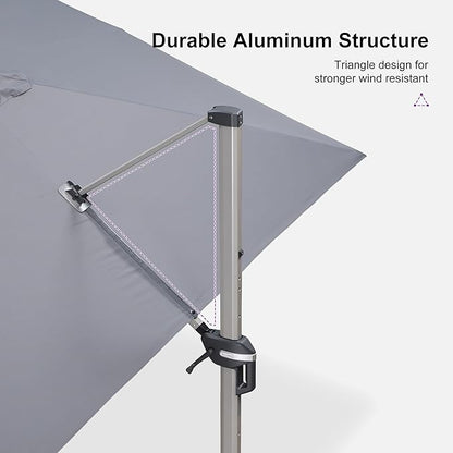 PURPLE LEAF 10' X 13' Patio Umbrella, Rectangle Outdoor Cantilever Umbrella, Aluminum Offset Umbrella with Champagne Frame and 360° Rotation for Pool Deck Garden, Light Grey