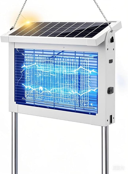 Solar Bug Zapper Outdoor, Mosquito Zapper Waterproof Electric Fly Zapper Rechargeable Mosquito Killer Lamp with 10W Solar Panel, 4500V Cordless Fly Trap for Backyard, Patio, Garden, RV, Camping