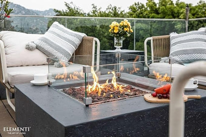 Elementi | Bundle Manhattan Gas Fire Pit Cast Concrete 36" Square Fire Table, Outdoor Fire Pit Electronic Ignition | Canvas Cover, Lava Rock Included | Dark Gray (Natural Gas)