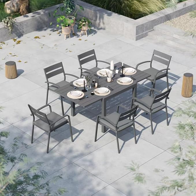 Soleil Jardin Aluminum Patio Extendable Dining Table, 35" - 71", Adjustable Indoor Outdoor Furniture Rectangle Table for 4-6 Person Porch Deck Garden,Dark-Grey