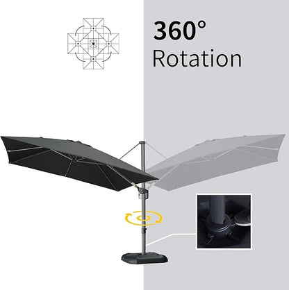 PURPLE LEAF 10' X 13' Patio Umbrella Outdoor Cantilever Rectangle Umbrella Aluminum Offset Umbrella with 360-degree Rotation for Garden Deck Pool Patio Black