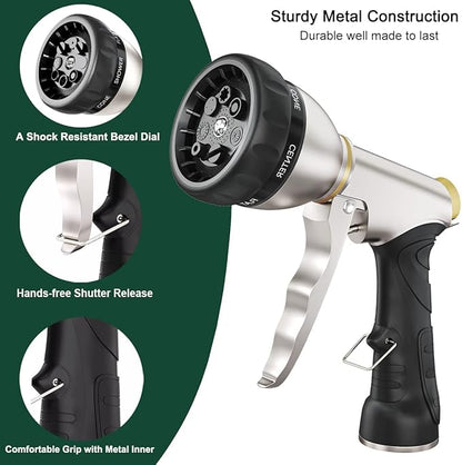 FANHAO Garden Hose Nozzle, 100% Heavy Duty Metal Water Hose Nozzle Sprayer with 7 Spray Patterns, High Pressure Hand Sprayer with Ergonomic Handle for Watering Plants & Lawns, Washing Cars & Pets
