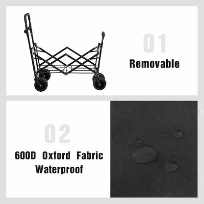 ALIMORDEN Foldable Canopy Wagon Garden Cart, Heavy Duty Outdoor Utility Collapsible Tool Cart with Removable Canopy and Big Wheels, Black