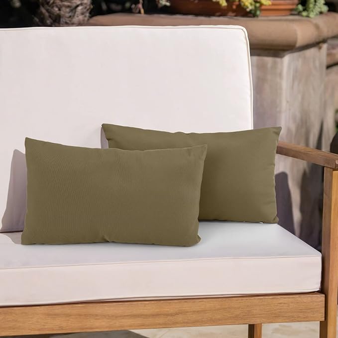 idee-home Outdoor Pillows with Inserts Included, Patio Outside Lumbar Pillows Waterproof Set of 2, 12 x 20 inch