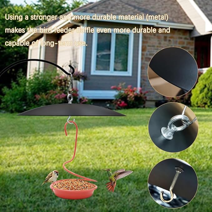 Bird Feeder Baffle, Guard for Bird Houses,13 inch Metal Hanging Baffle Weather Guard Cover for Outside Black
