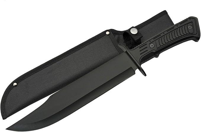SZCO Full Tang Tactical Bowie Knife 15 Inch - Black Camping Knife with Rubber Handle, Stainless Steel Blade & Sheath - Pocket Knife for Hunting, Camping & Outdoor Uses - Knives for Men