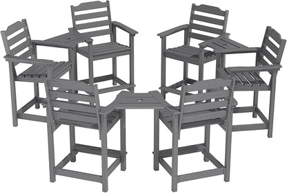 OTSUN Tall Adirondack Chairs Set of 6 with Connecting Tray, 24 inches HDPE Bar Height Outdoor Chairs, All Weather Resistant for Balcony, Porch, Kitchen (6 PCS, Grey)