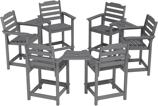 OTSUN Tall Adirondack Chairs Set of 6 with Connecting Tray, 24 inches HDPE Bar Height Outdoor Chairs, All Weather Resistant for Balcony, Porch, Kitchen (6 PCS, Grey)