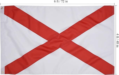 Alabama State Flag 4x6 Ft, Deluxe Embroidered Heavy Duty Polyester Durable AL Outside Flags, Indoor/Outdoor with Sewn Stripes and Brass Grommets