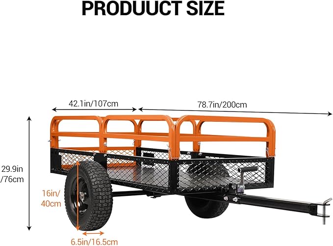 Heavy Duty Tow Behind Dump Cart - 1500 Lb Capacity 15 Cu.Ft Steel Utility Trailer, Removable Sides, Foot-Operated Dump for ATVs, UTVs, Lawn Mowers, Garden Yard