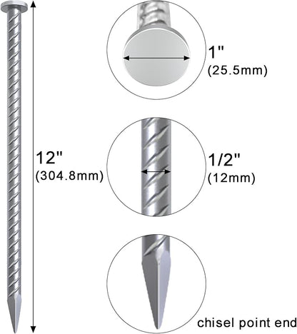 VVOKGO 12 Inch Rebar Stakes Metal Asphalt Anchoring Spikes Ground (32pcs), 1/2 Inch Diameter Galvanized Landscape Anchors Heavy Duty for Speed Bump, Handicap Threshold Ramps, Parking Limits Curb, Tarp