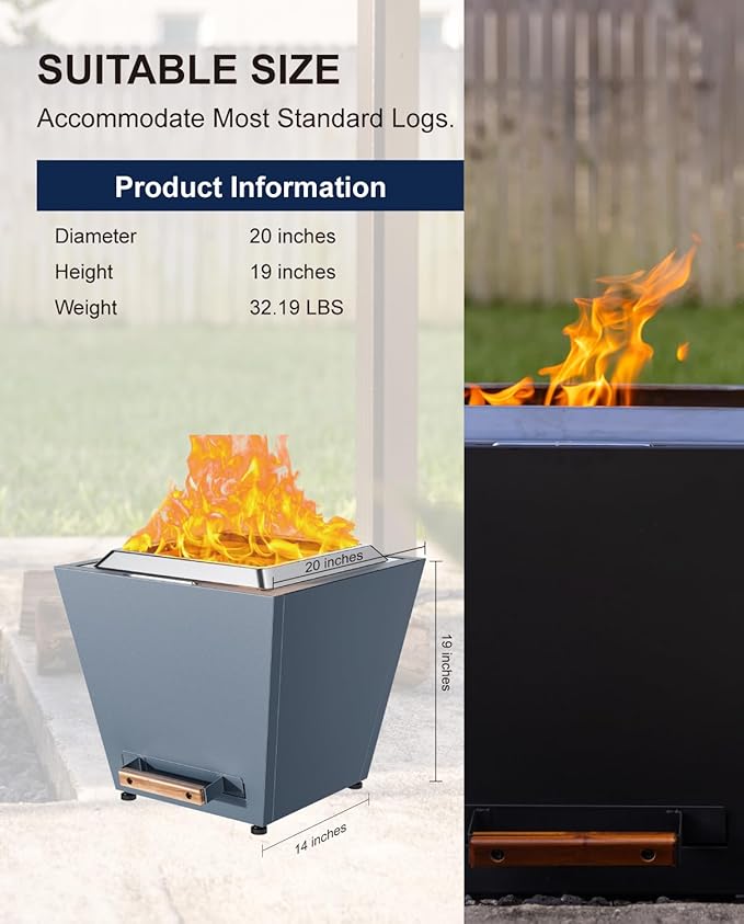 LEGACY HEATING Smokeless Fire Pit, Portable Outdoor Firepits 20 inch, Carry Handle for Backyard Patio Camping Bonfire, Stainless Steel, Ideal for 4-8 People, 32.19 lbs, Blue, Cyberpit One