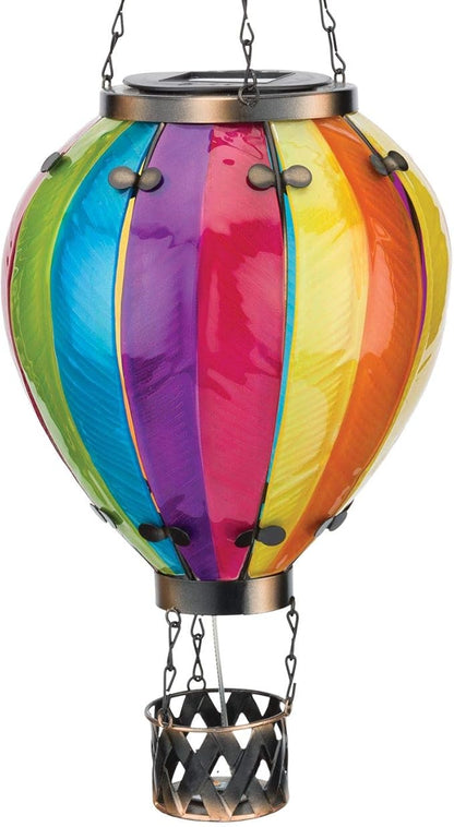 Regal Art & Gift Hot Air Balloon Solar Lantern – Hanging Solar-Powered LED Lights, Waterproof Portable Decorative Outdoor Lamp Made of Metal & Glass for Garden, Patios & Pathway – Rainbow(Large)
