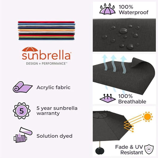Midtown Umbrellas Push Pop Sunbrella Umbrella 9 Feet Outdoor Umbrella in Spectrum Carbon Acrylic - Patio, Backyard, Garden, Picnic Table & Pool - Black Pole