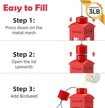 Squirrel Proof Bird Feeder Outdoor Hanging,Weight Activated Metal Mesh Red Bird Feeders 3LB Capacity,Outside Squirrel-Proof Heavy Duty Wild Birdfeeder for Finch Cardinal Bule Jay Chickadee