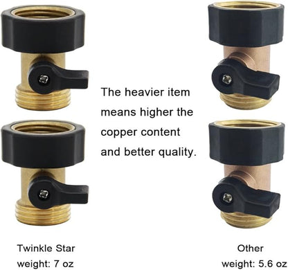 Twinkle Star Heavy Duty Brass Shut Off Valve Garden Hose Connector, Set of 2, TWIS3001