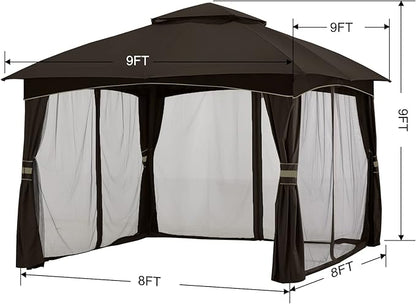 MASTERCANOPY Outdoor Patio Gazebo for Garden with Upgrade Steel Frame and Netting Walls (8x8,Brown)