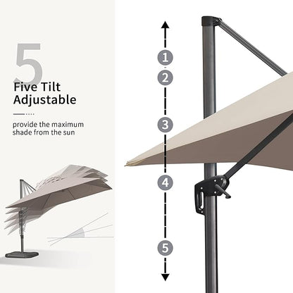 PURPLE LEAF 9' X 11.5' Patio Umbrella Outdoor Cantilever Rectangle Umbrella Aluminum Offset Umbrella with 360-degree Rotation for Garden Deck Pool Patio Taupe