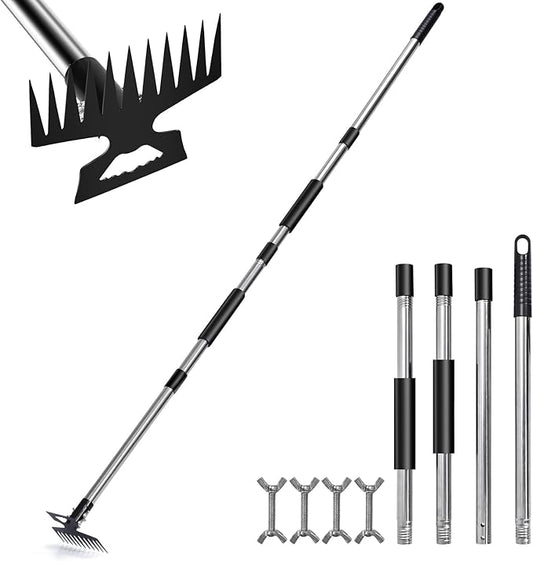 Stainless Steel Weed Puller Tool - Detachable 4-Section Handle with Saw Blade Weeder, 59" Root Remover for Lawn, Garden & Yard