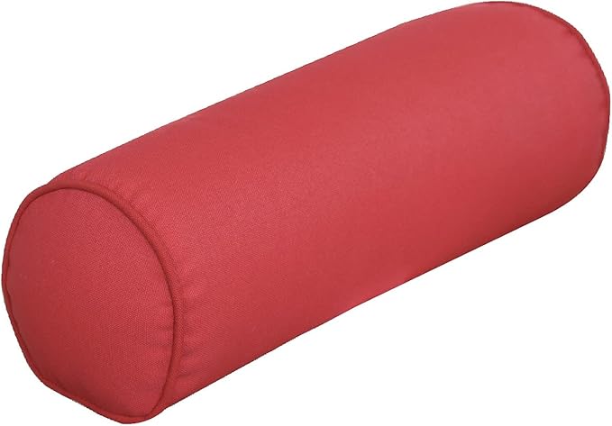 Indoor/Outdoor Bolster Pillows, 16x6 inches Solid Round Lumbar Cylinder Throw Pillows for Outdoor Furnitures, Set of 2, Bright Red