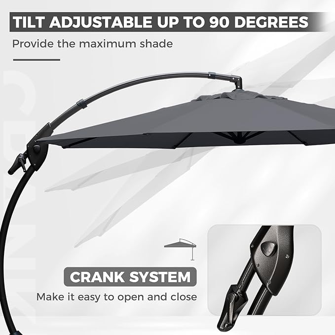Grand patio 12 FT Sunbrella Outdoor Cantilever Umbrella with Base Patio Large Aluminum Offset Umbrella for Deck Yard (Charcoal-SUNBRELLA, 12 FT)