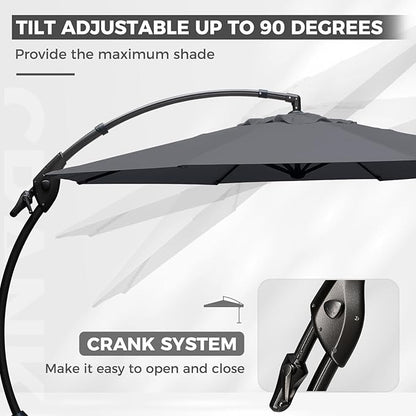 Grand patio 12 FT Patio Cantilever Umbrella Outdoor Large Round Aluminum Offset Umbrella Base Included for Deck Yard (Gray, 12 FT)