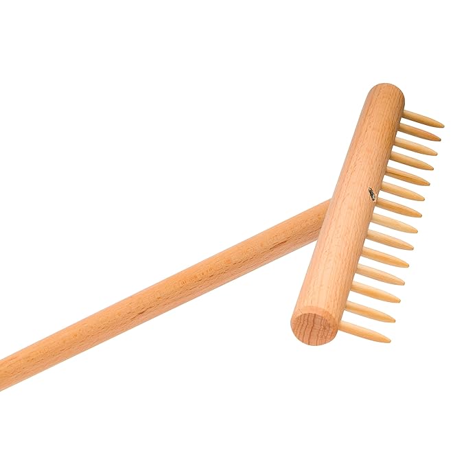 Redecker Rug Fringe Comb, Eco-Friendly Carpet Rake, Oiled Beechwood, 28-1/3-Inch Handle, Made in Germany