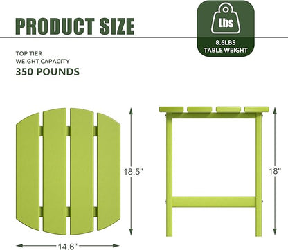 TORVA Patio Adirondack Side Table, Outdoor End Tables All-Weather Resistant HDPE Humidity-Proof Long Time Use for Deck, Lawn,Garden, Porch, Backyard End Table(Lemon Green Color-1 Tier)